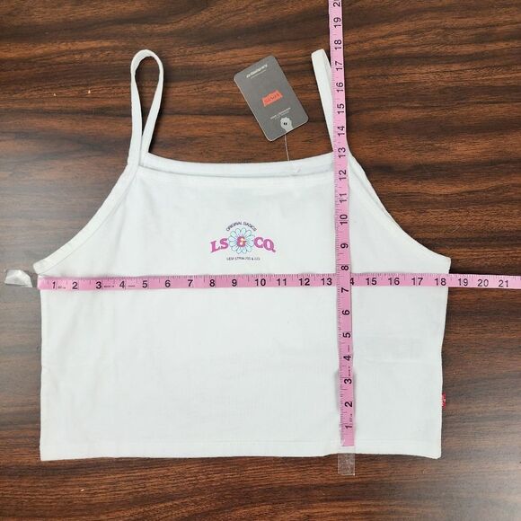 Levis Crop Top Tank Top Floral Graphic Print Stretchy Cream Cotton Size L - Picture 9 of 12